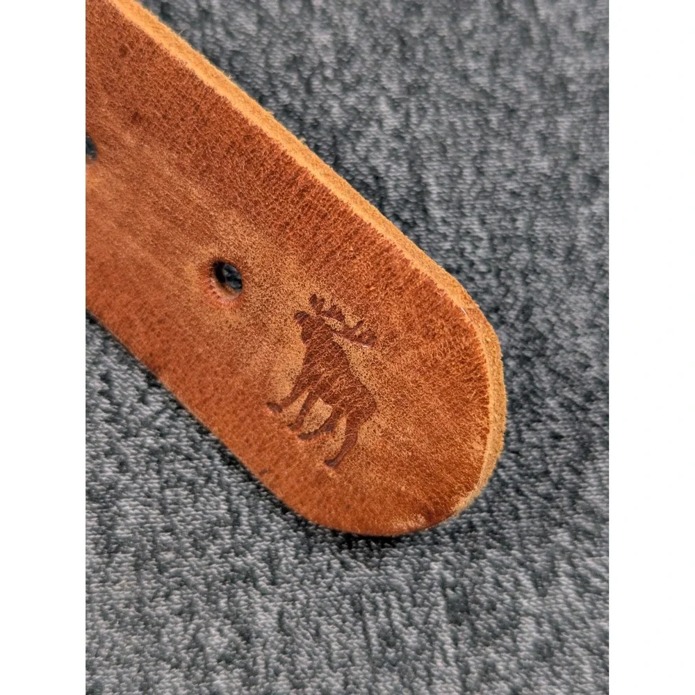 Abercrombie & Fitch Brown Braided Leather Belt Brass Buckle Moose Logo Small